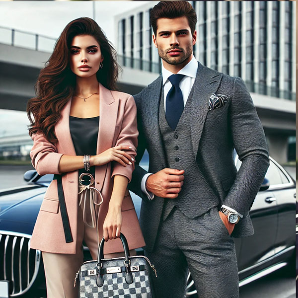 Rich woman with confident man